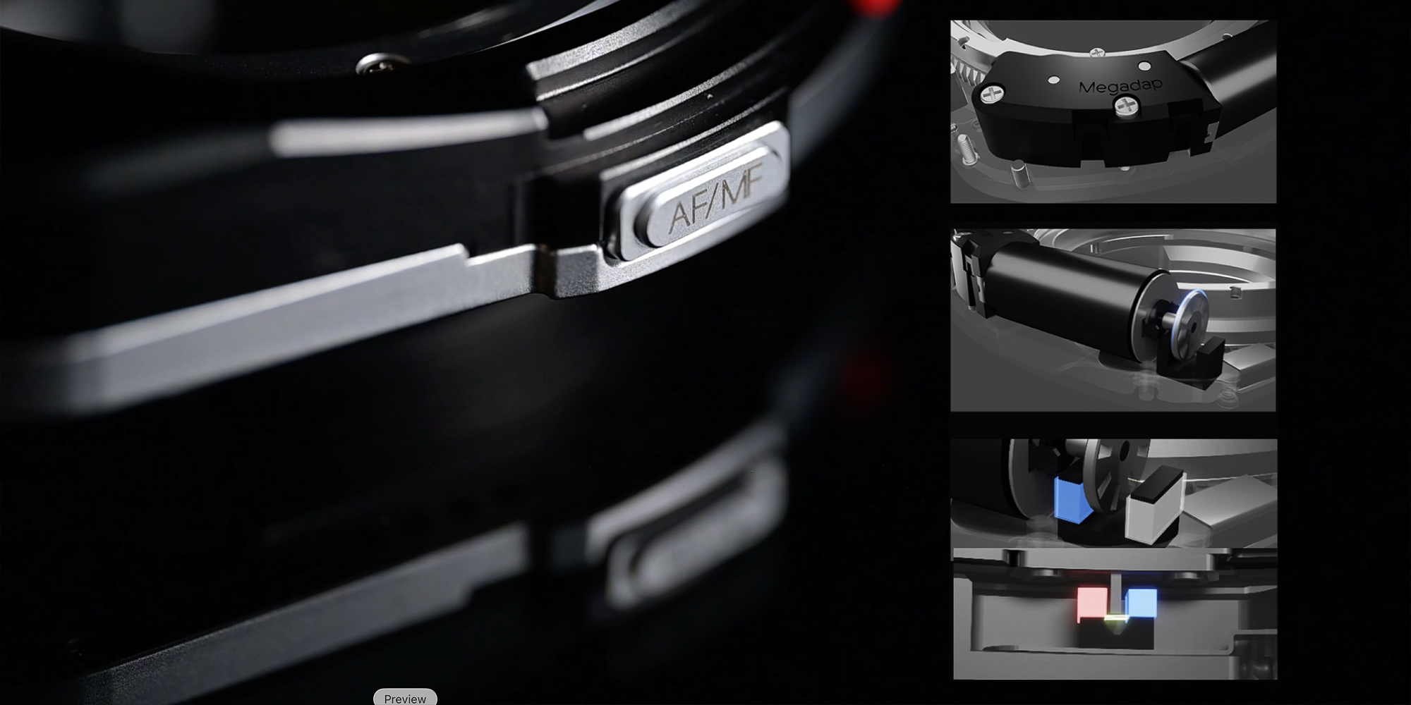 width=100% Adapter bagnetowy z autofocusem Megadap M2RF - Leica M / Canon RF